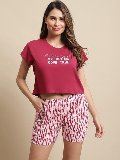 kanvin red & white printed top shorts set