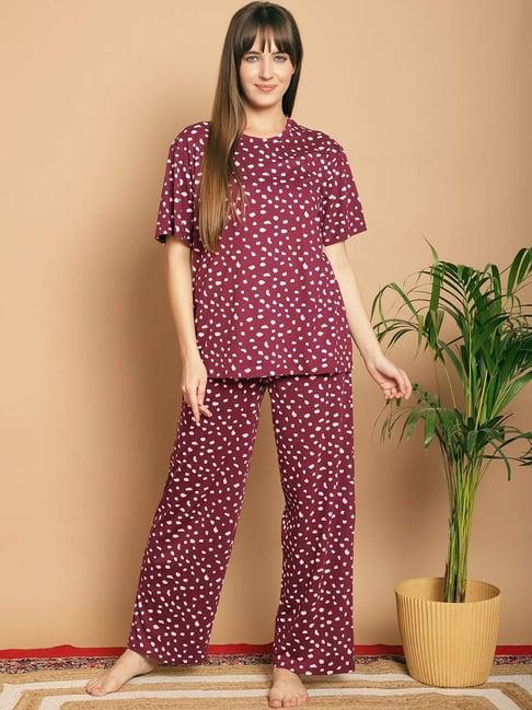 kanvin red cotton printed top pyjamas set