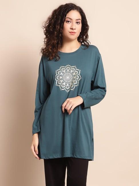 kanvin teal printed tunic