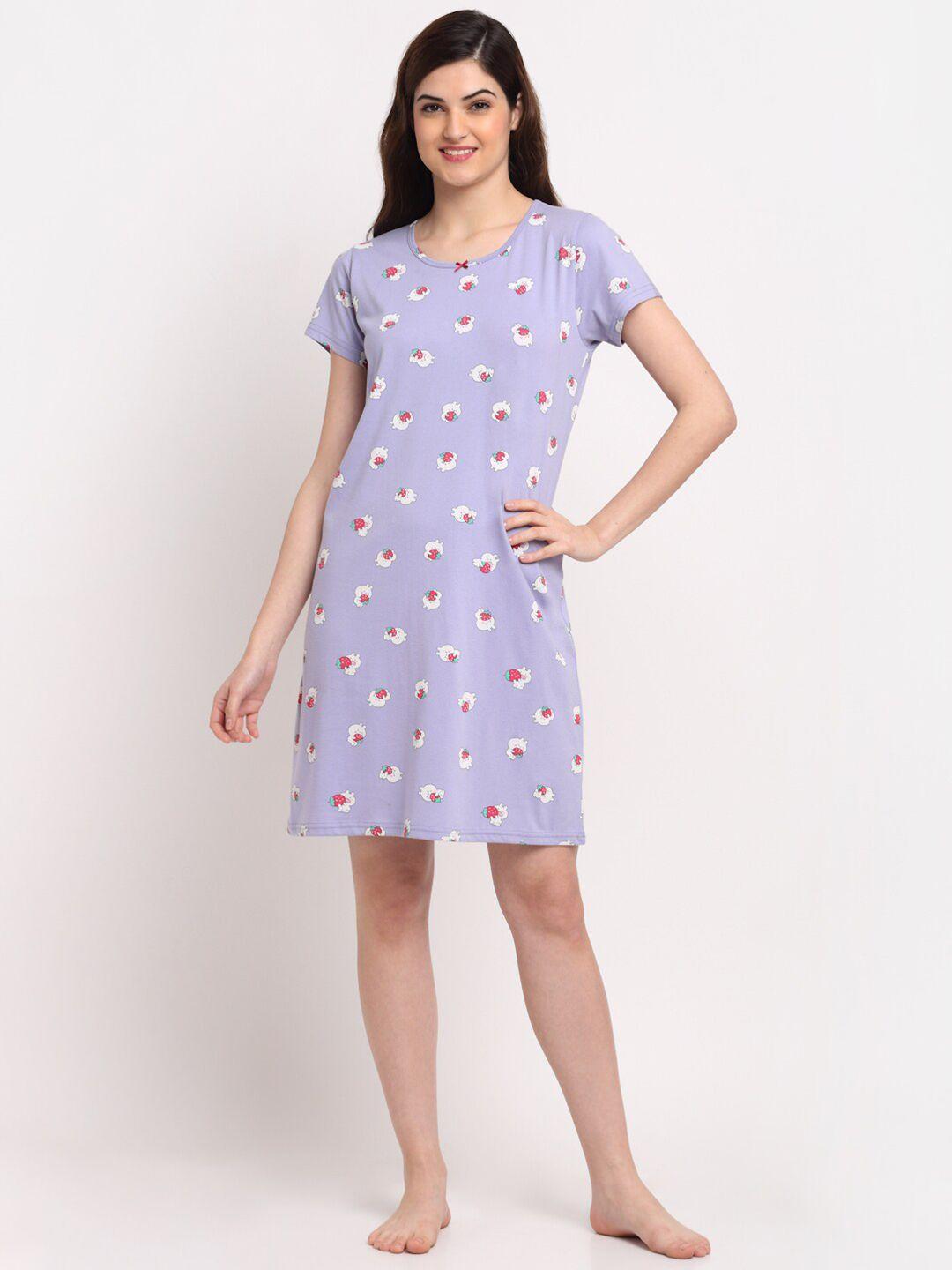 kanvin violet printed pure cotton nightdress