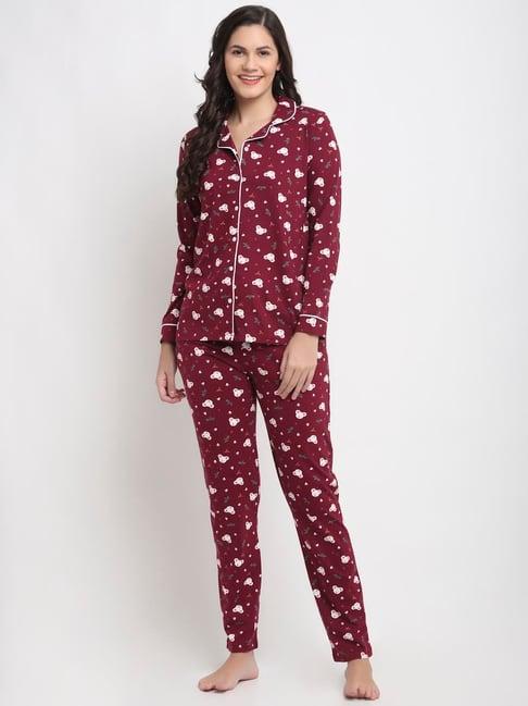 kanvin wine printed shirt with pyjamas