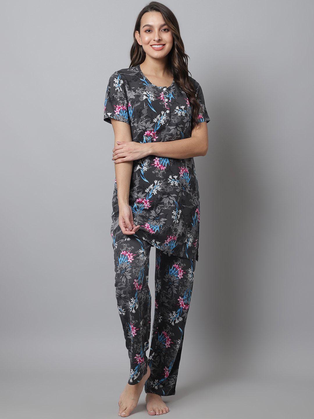 kanvin women 2 pieces floral printed night suit