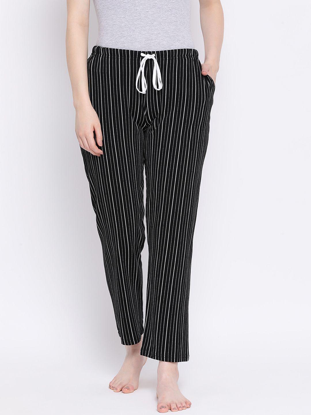 kanvin women black & white striped lounge pants