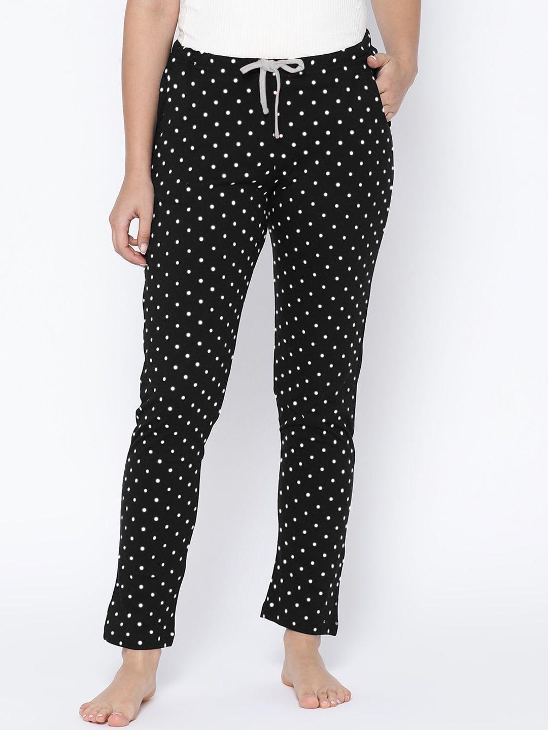 kanvin women black polka dot printed lounge pants