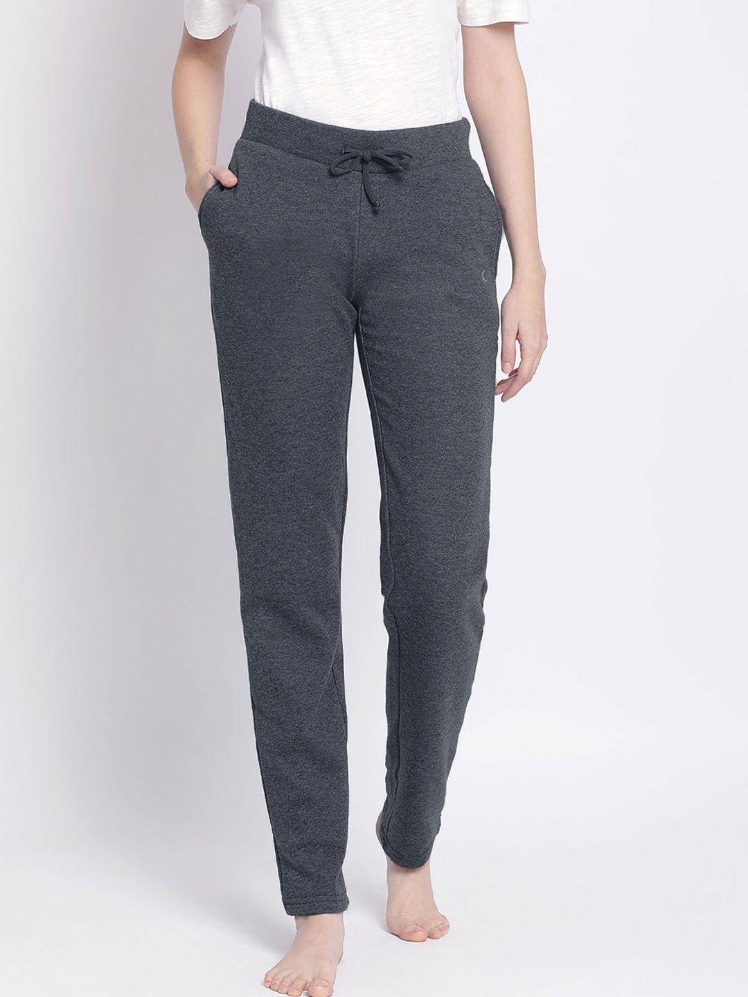 kanvin women charcoal grey solid cotton lounge pants