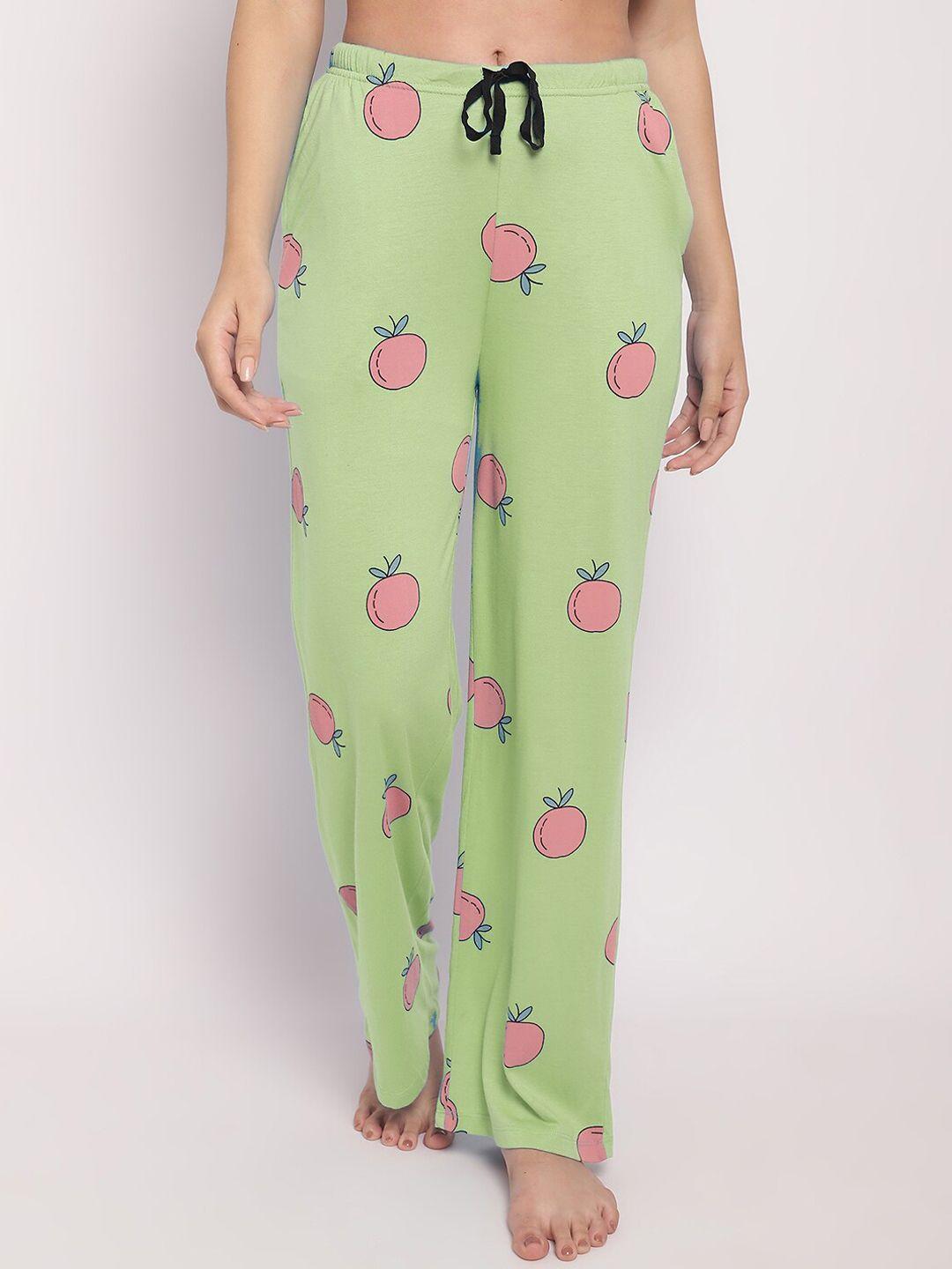kanvin women green & pink printed lounge pants