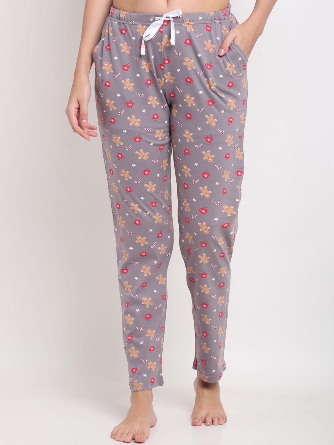 kanvin women grey printed lounge pants