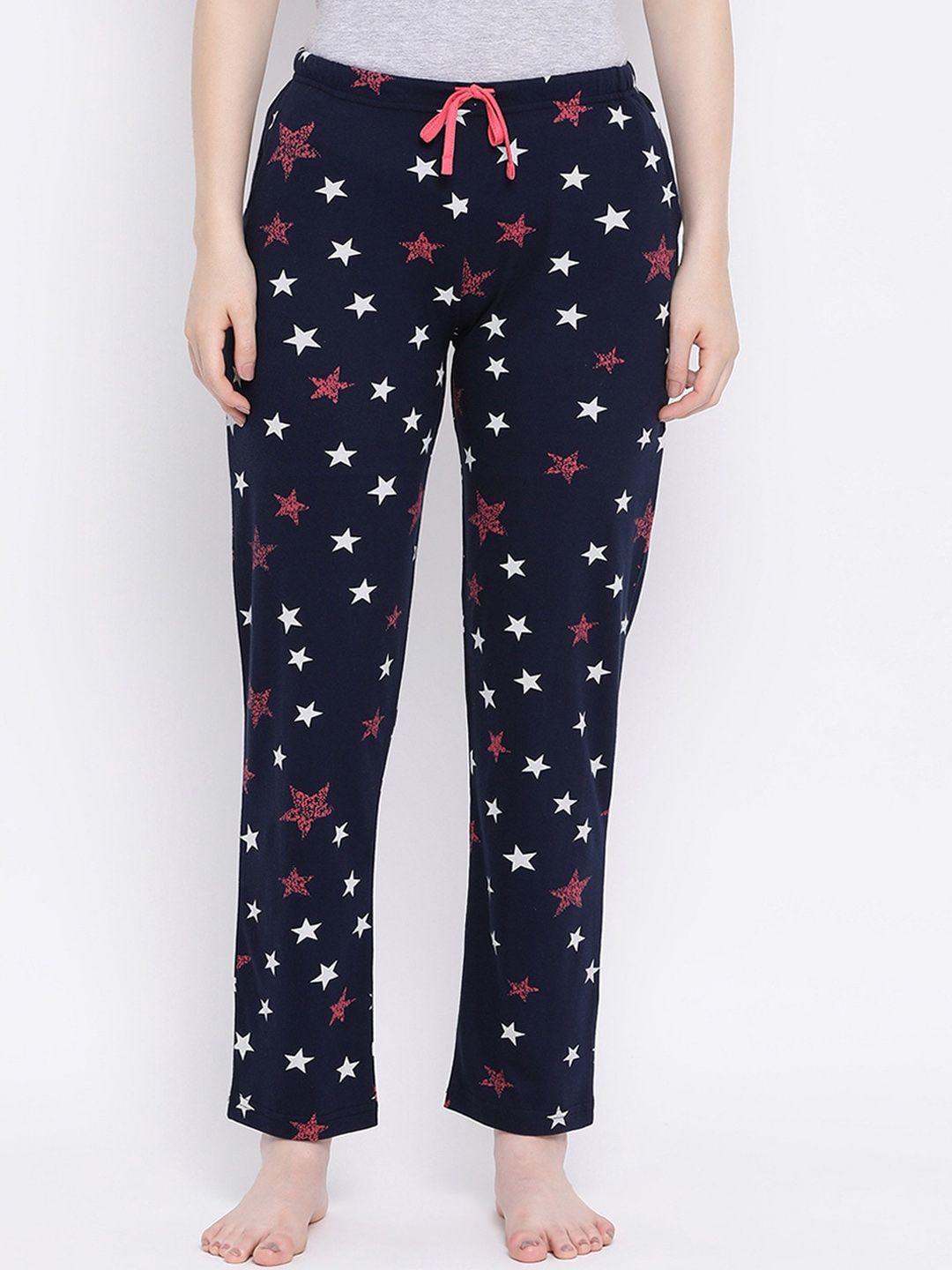 kanvin women navy blue printed lounge pants