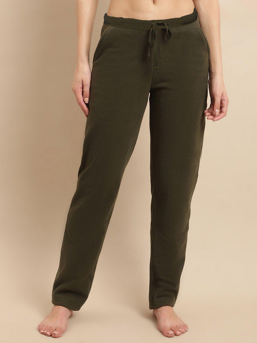 kanvin women olive green mid-rise straight lounge pants