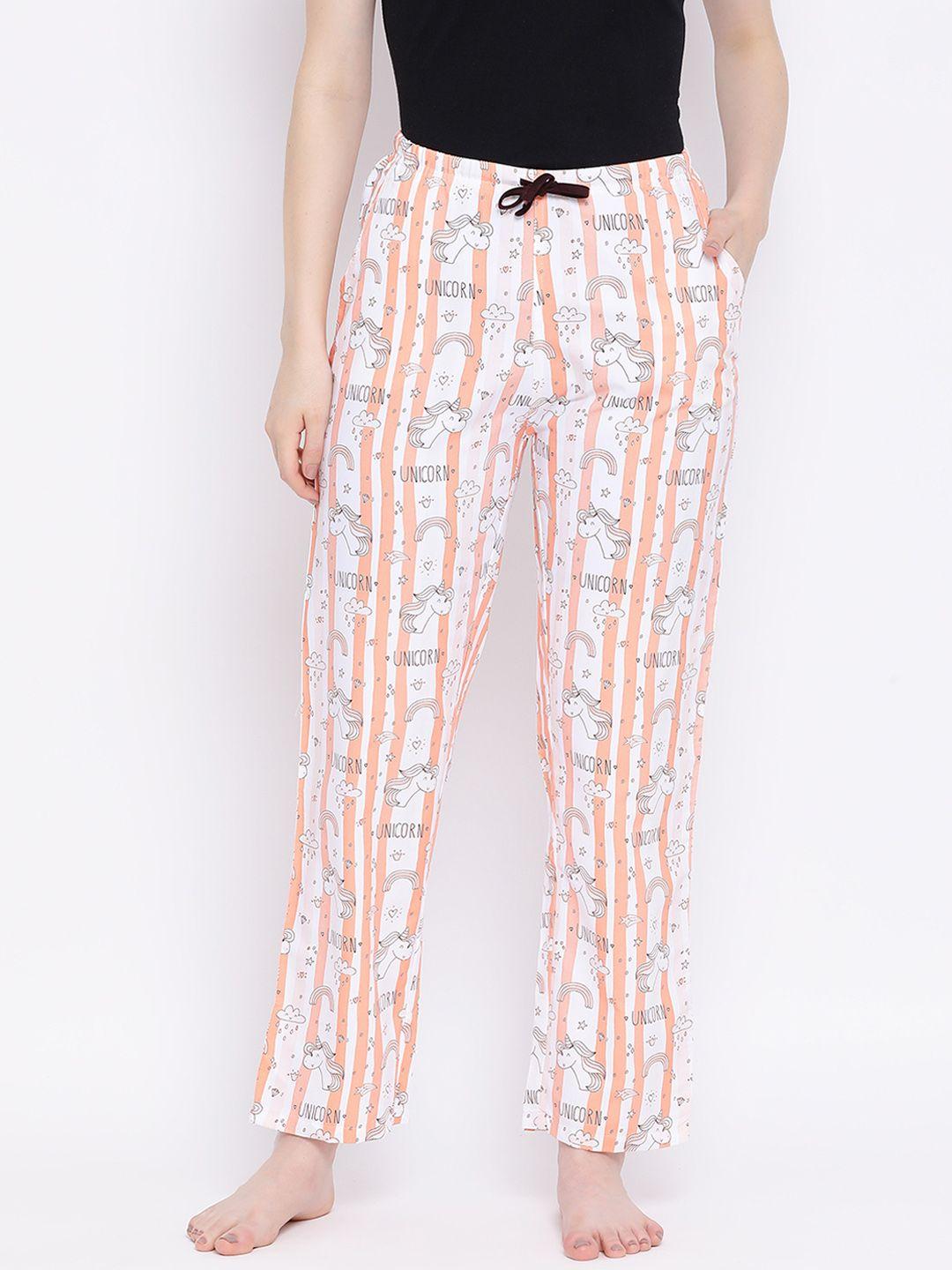 kanvin women orange & white printed lounge pants
