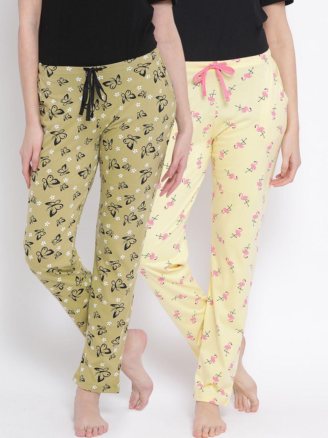 kanvin women pack of 2 printed 100% cotton lounge pants
