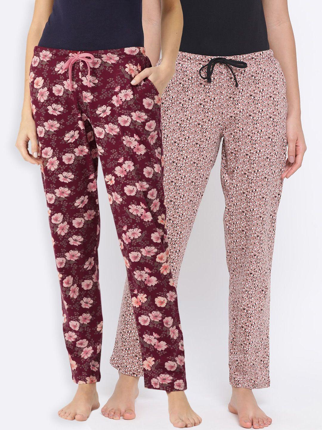 kanvin women pack of 2 printed pure cotton lounge pants