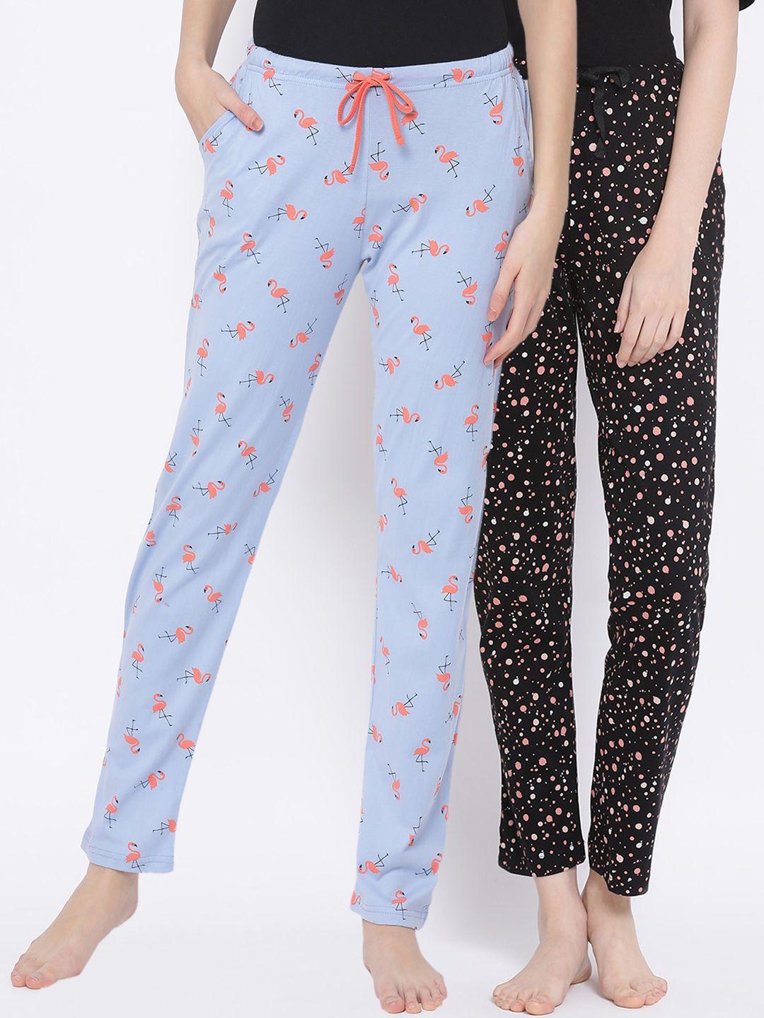 kanvin women pack of 2 printed pure cotton lounge pants
