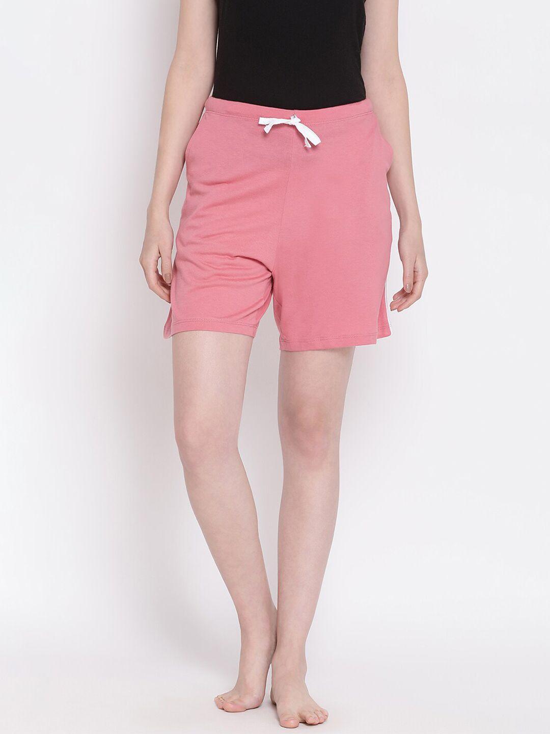 kanvin women pink & white solid lounge shorts