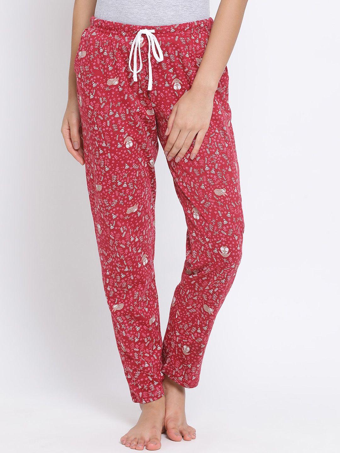 kanvin women red & white floral print lounge pants