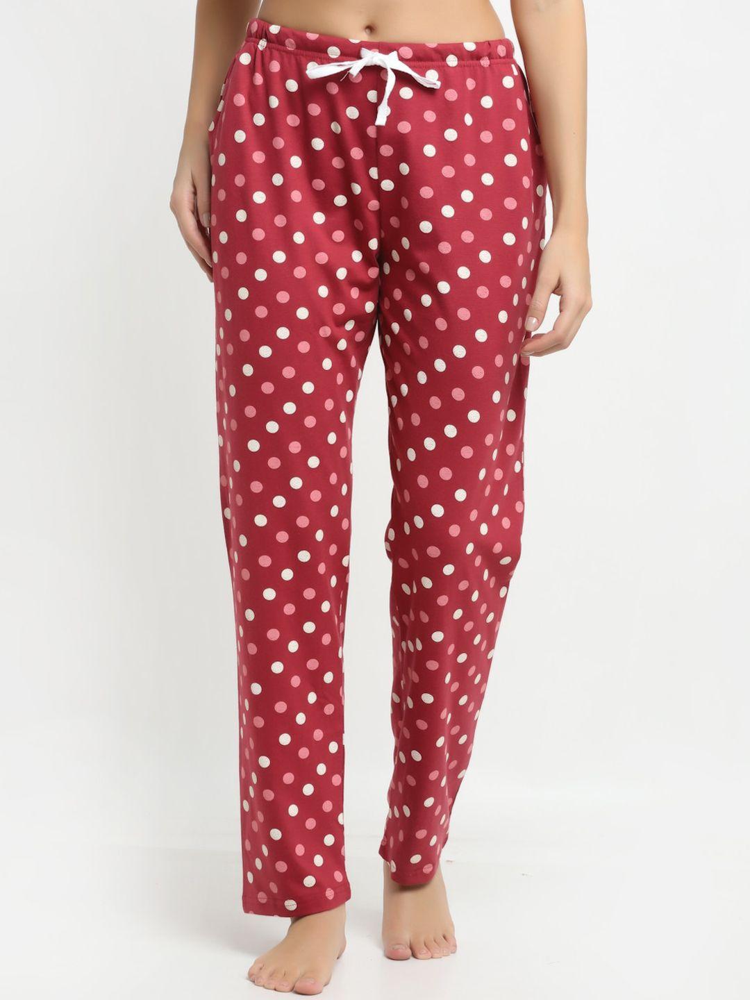 kanvin women red & white printed 100% cotton lounge pants