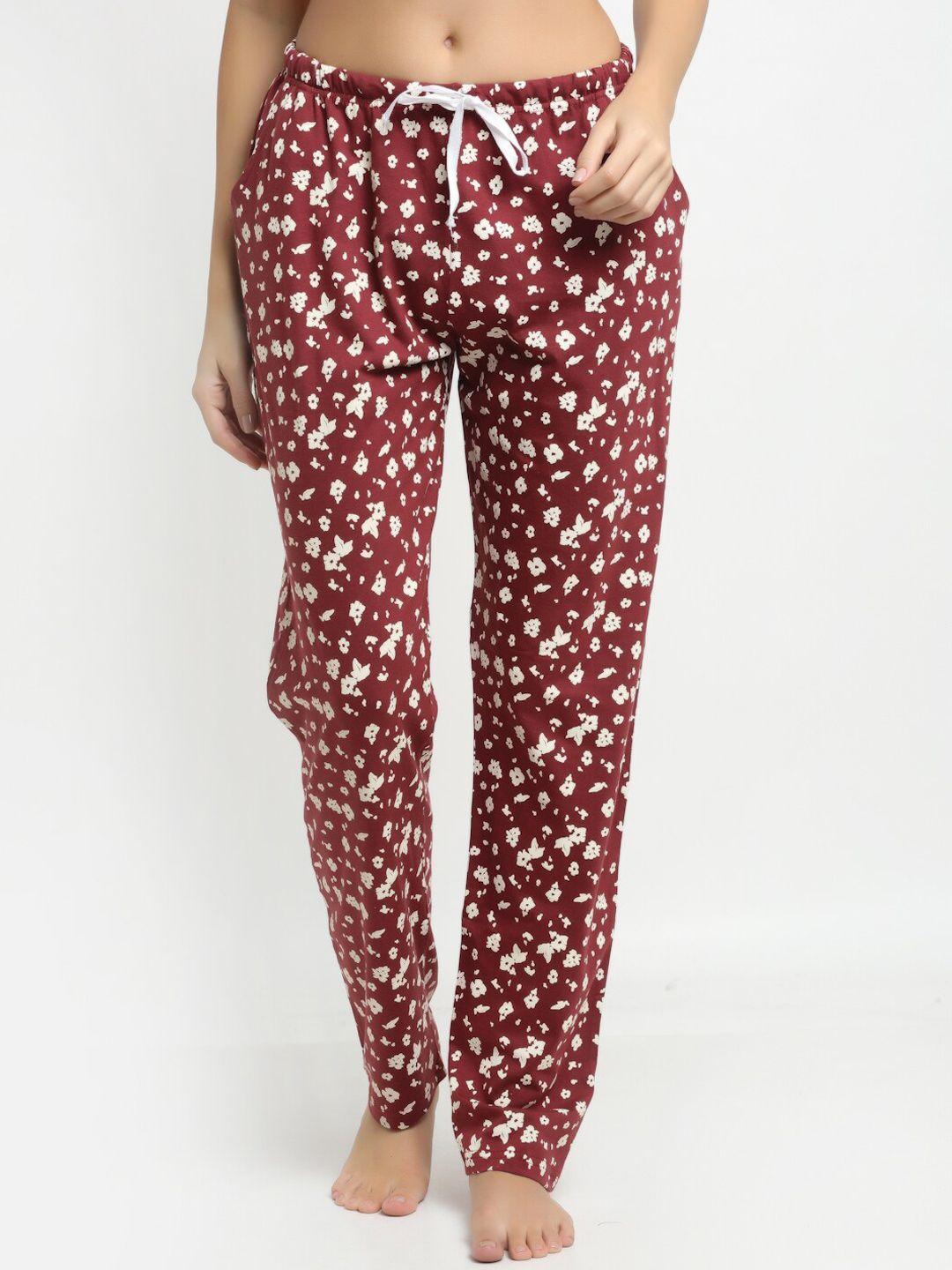 kanvin women red & white printed cotton lounge pants