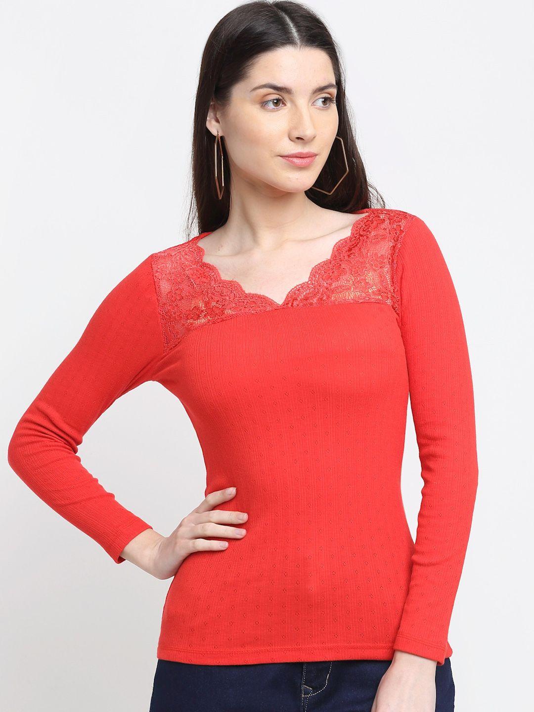 kanvin women red solid thermal top