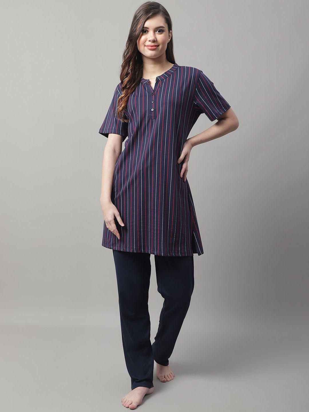 kanvin women striped pure cotton night suit