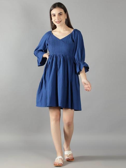 kaori by shreya agarwal blue cotton a-line dress