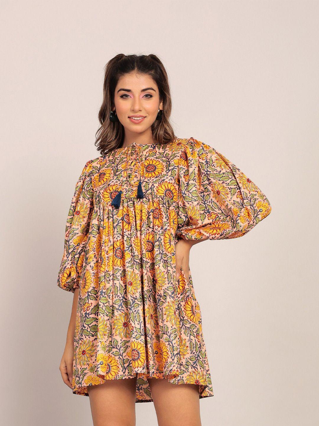 kaori by shreya agarwal floral print flared sleeve a-line dress