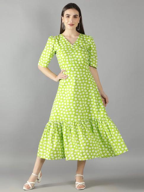 kaori by shreya agarwal green cotton printed a-line dress