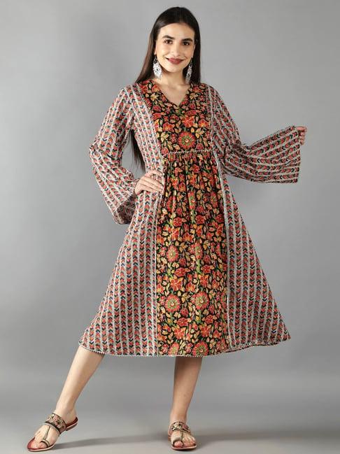 kaori by shreya agarwal multicolored cotton printed a-line dress