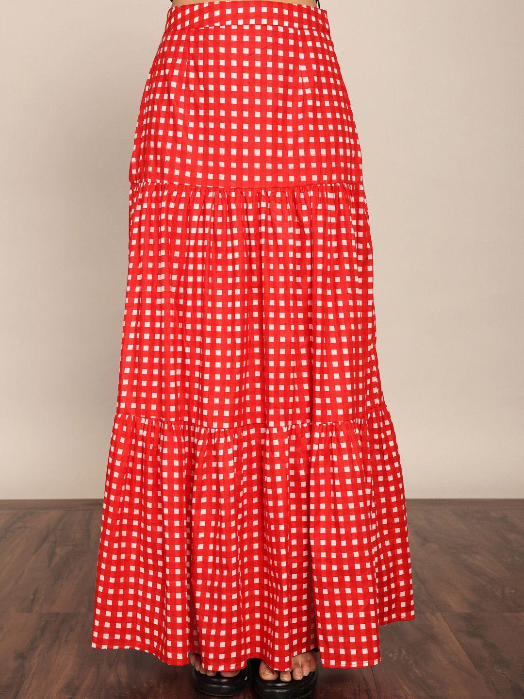kaori by shreya agarwal printed pure cotton tiered maxi skirt