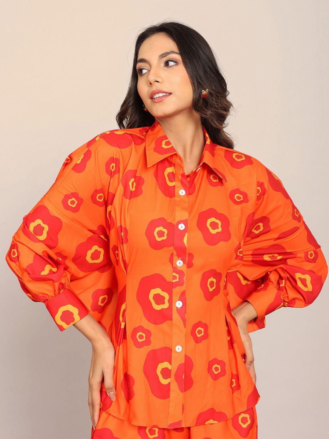 kaori by shreya agarwal bliss comfort opaque floral printed relaxed casual shirt with belt