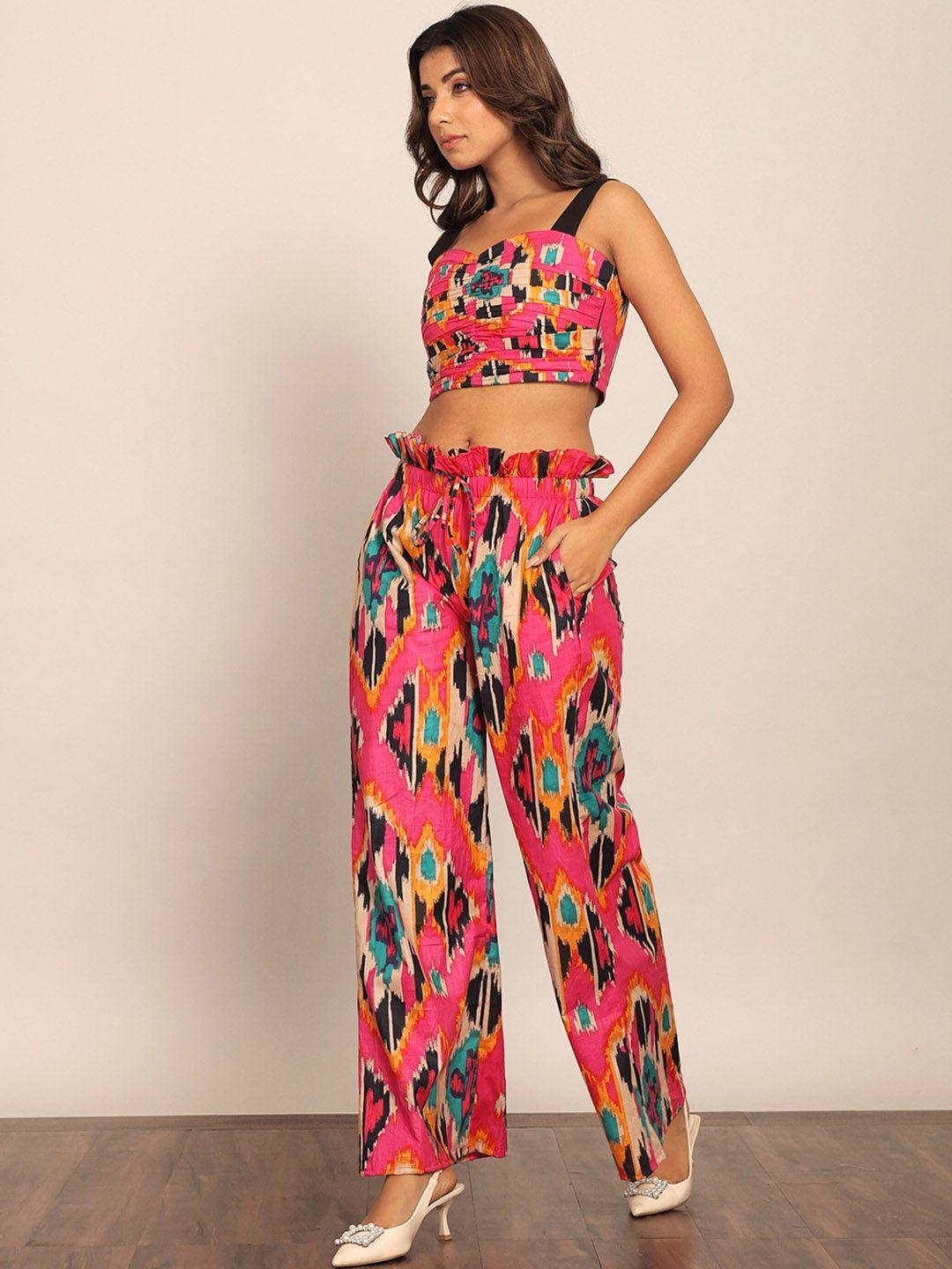 kaori by shreya agarwal bliss printed pure cotton crop top with paperbag trousers co-ords