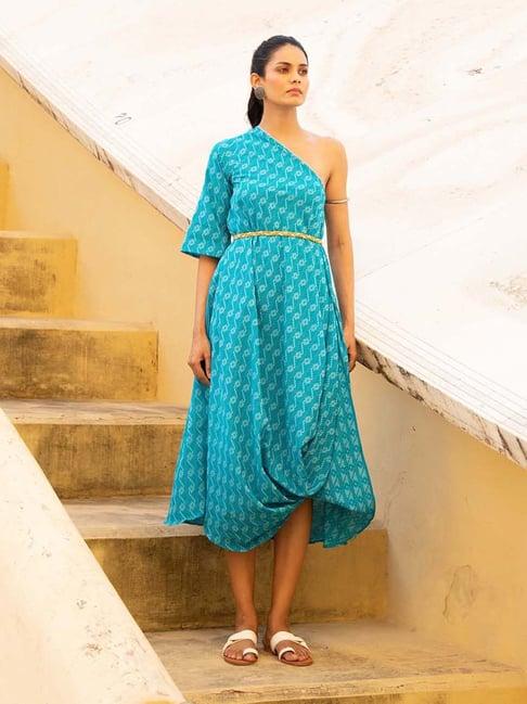 kaori by shreya agarwal blue cotton embroidered maxi dress