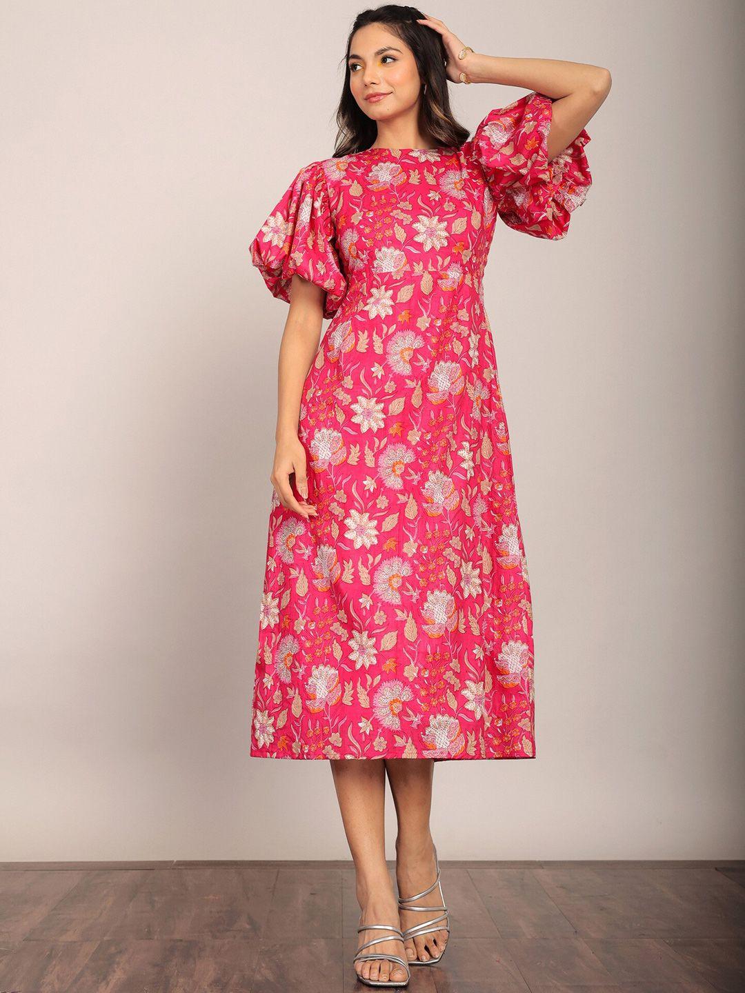 kaori by shreya agarwal floral print a-line midi dress