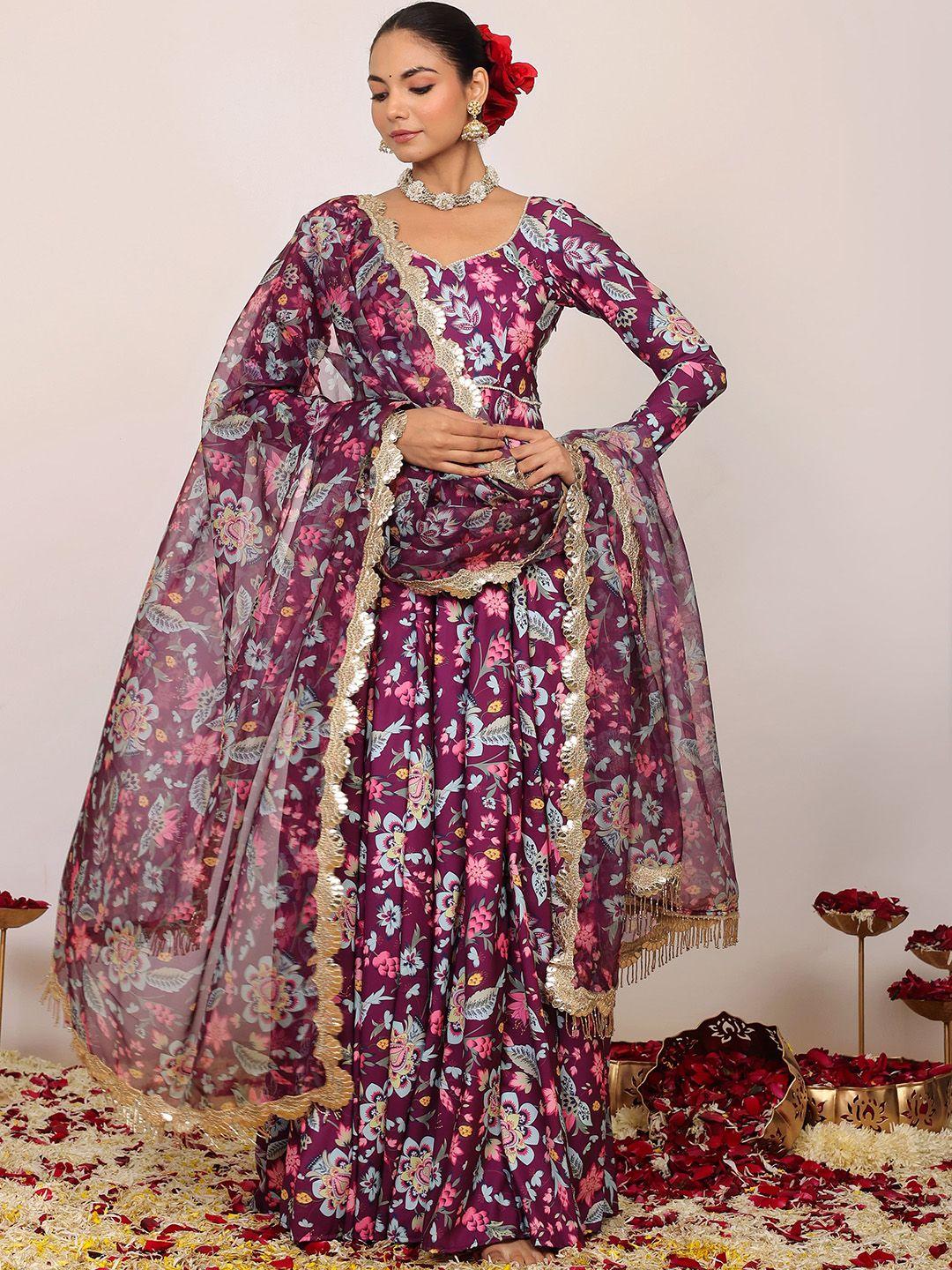 kaori by shreya agarwal floral printed flared sleeves thread work anarkali kurta