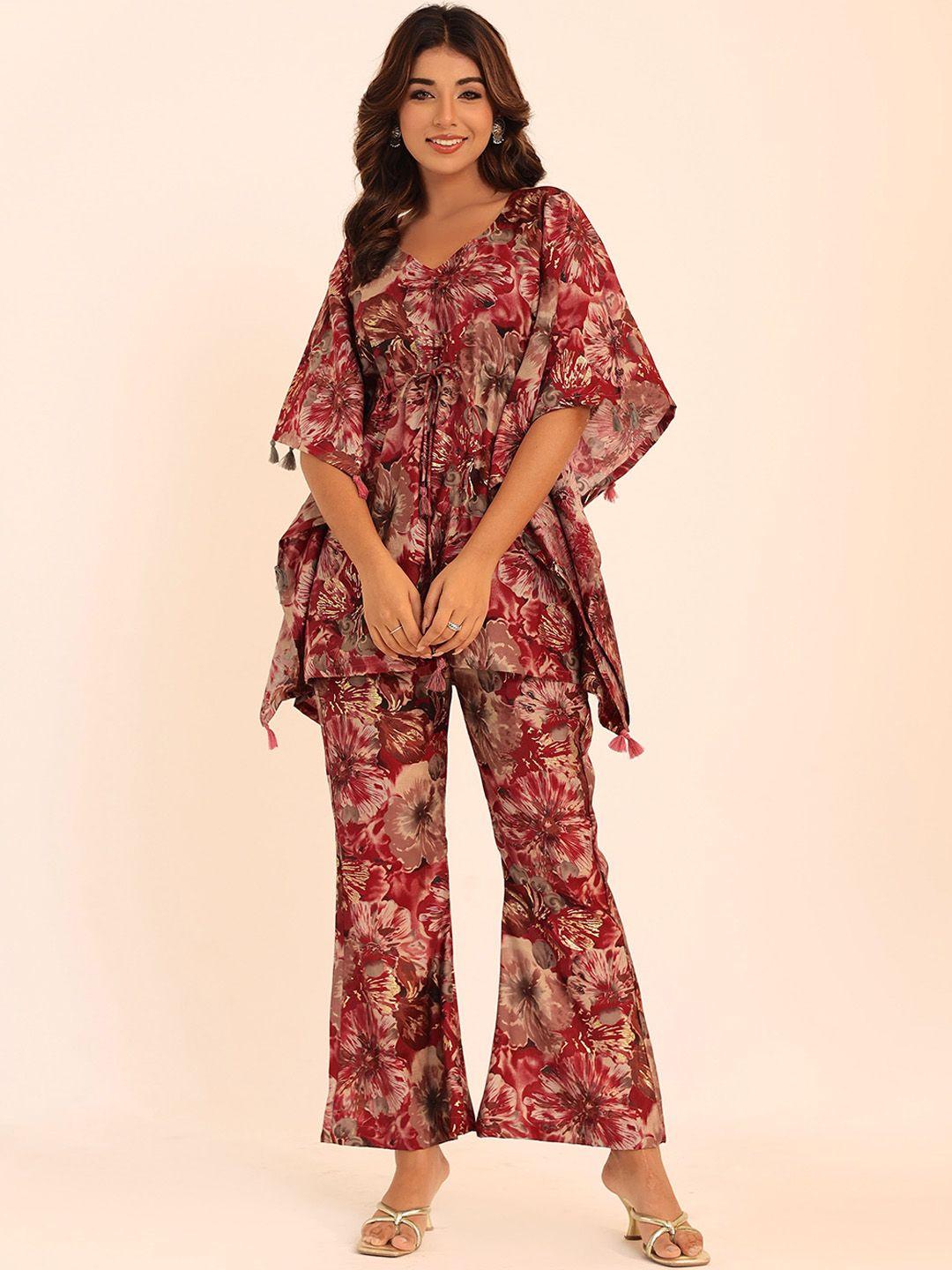 kaori by shreya agarwal floral printed kaftan top with trouser co-ords