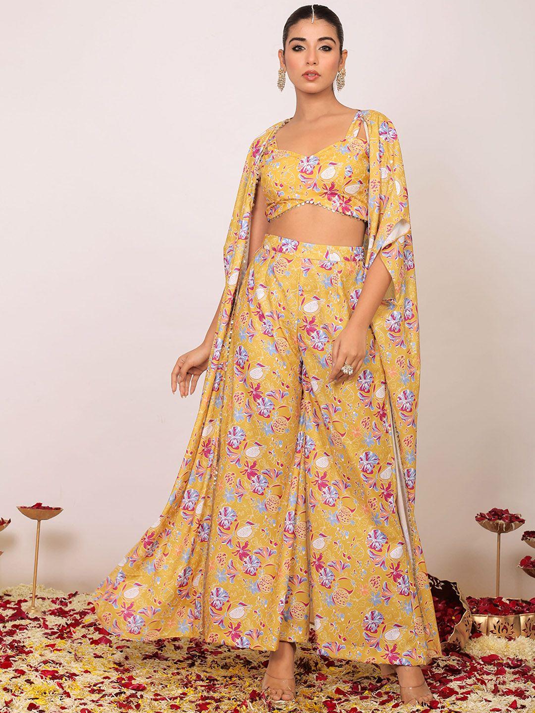 kaori by shreya agarwal floral printed top & palazzo with shrug co-ords