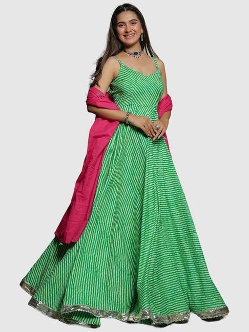 kaori by shreya agarwal green cotton printed kurta pant set with dupatta