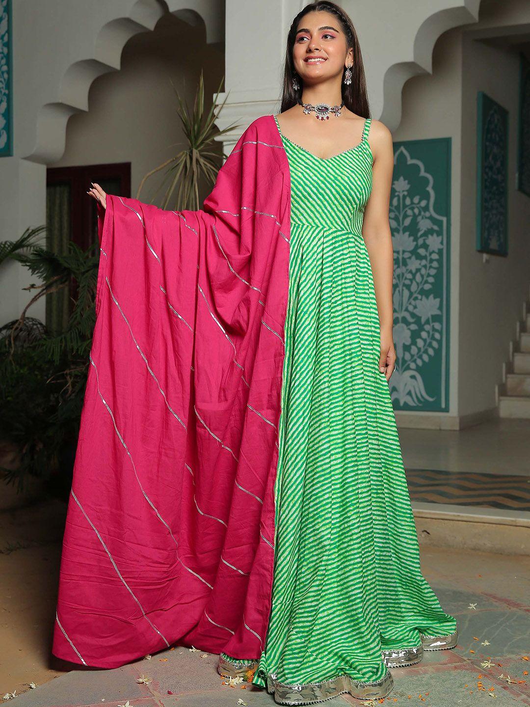 kaori by shreya agarwal lehriya printed pure cotton anarkali dress with dupatta