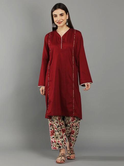 kaori by shreya agarwal maroon & cream cotton kurta pant set