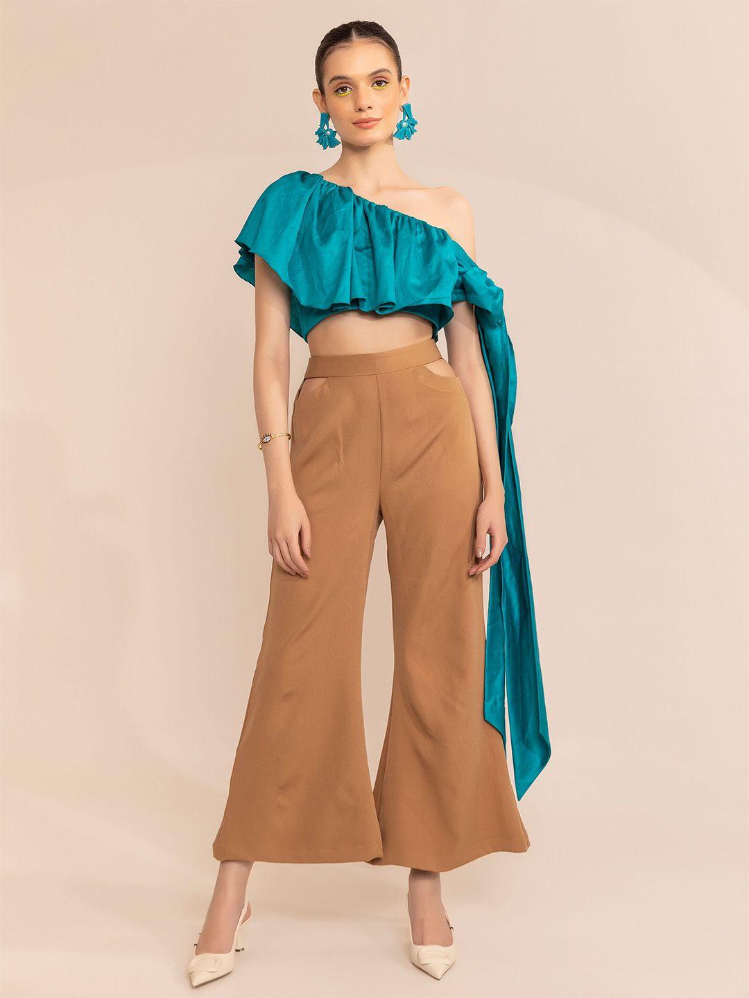 kaori by shreya agarwal one shoulder flutter sleeves crop top