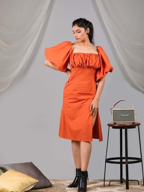 kaori by shreya agarwal orange cotton a-line dress