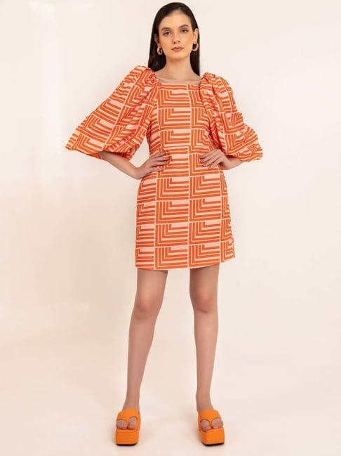 kaori by shreya agarwal orange printed shift dress