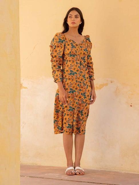 kaori by shreya agarwal peach cotton printed a-line dress