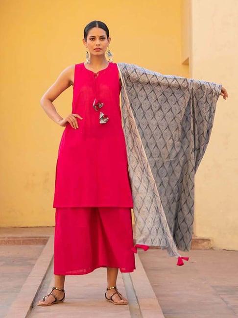 kaori by shreya agarwal pink cotton kurta palazzo set with dupatta