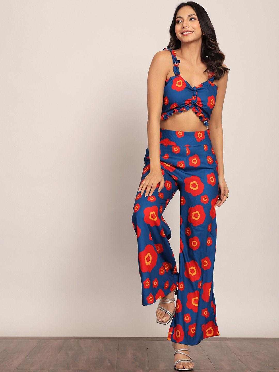 kaori by shreya agarwal printed v-neck crop top with trouser co-ords