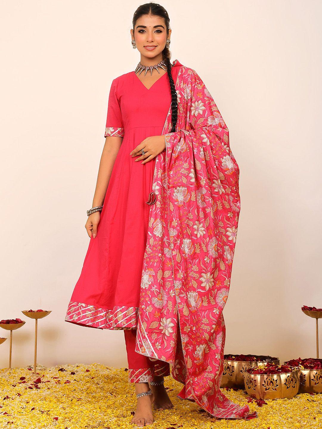 kaori by shreya agarwal printed v-neck short sleeves cotton kurta set