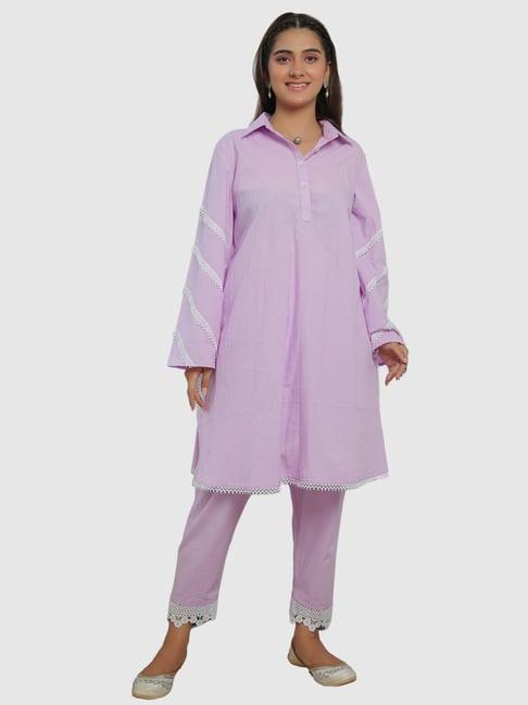kaori by shreya agarwal purple cotton embroidered kurta pant set