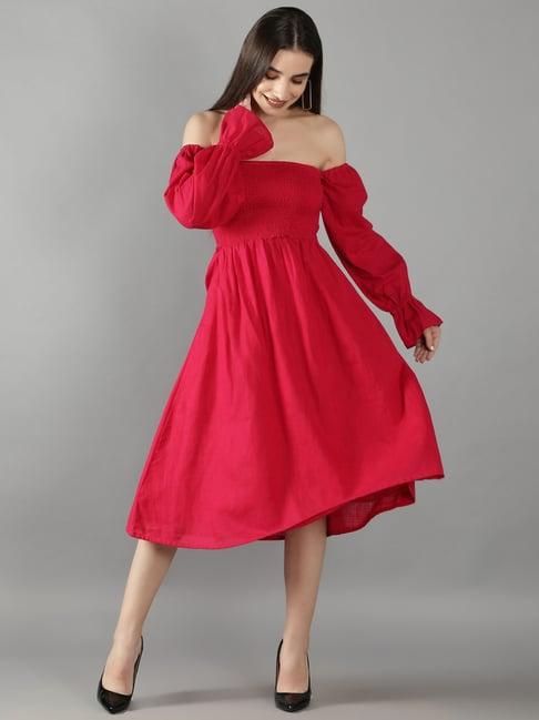 kaori by shreya agarwal red cotton a-line dress