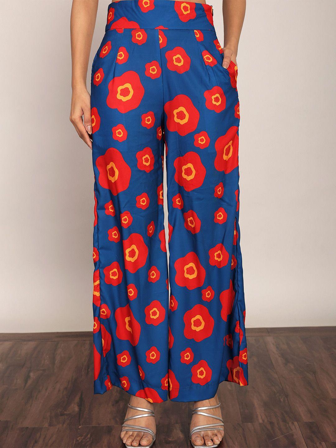 kaori by shreya agarwal women floral printed straight fit cotton parallel trousers