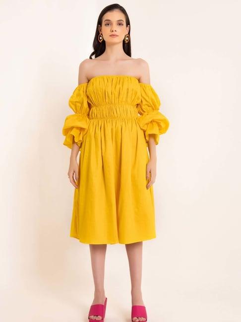 kaori by shreya agarwal yellow cotton a-line dress