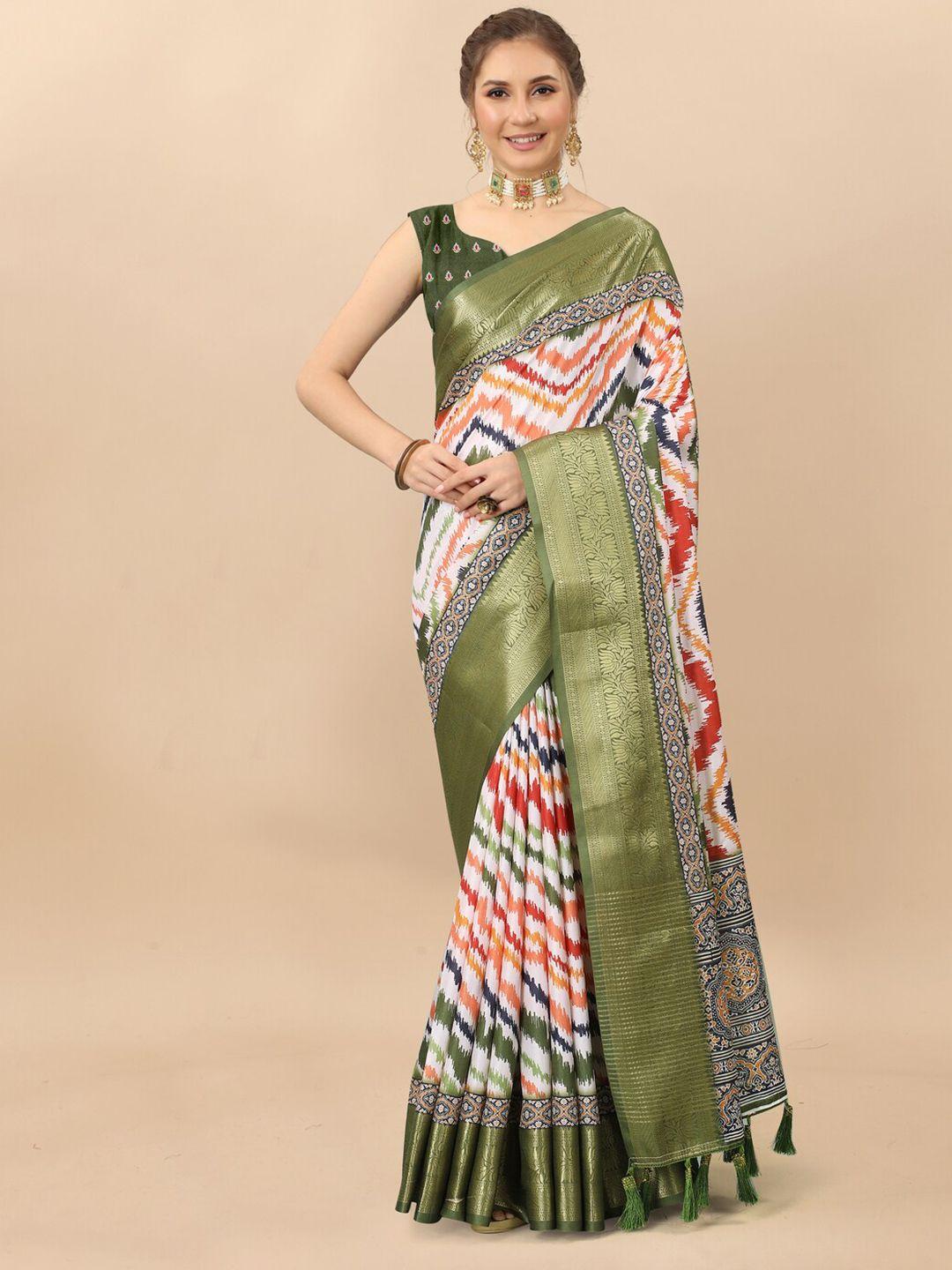 kapadiya fab green ethnic motifs zari silk cotton designer banarasi saree